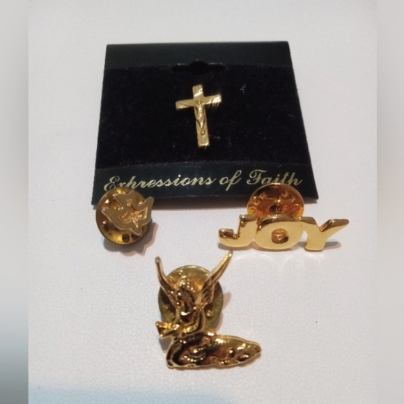 Lot of 4 Lapel Pins Crucifix Dove Guardian Angel JOY Christian Religious Pin Lot - Picture 1 of 6